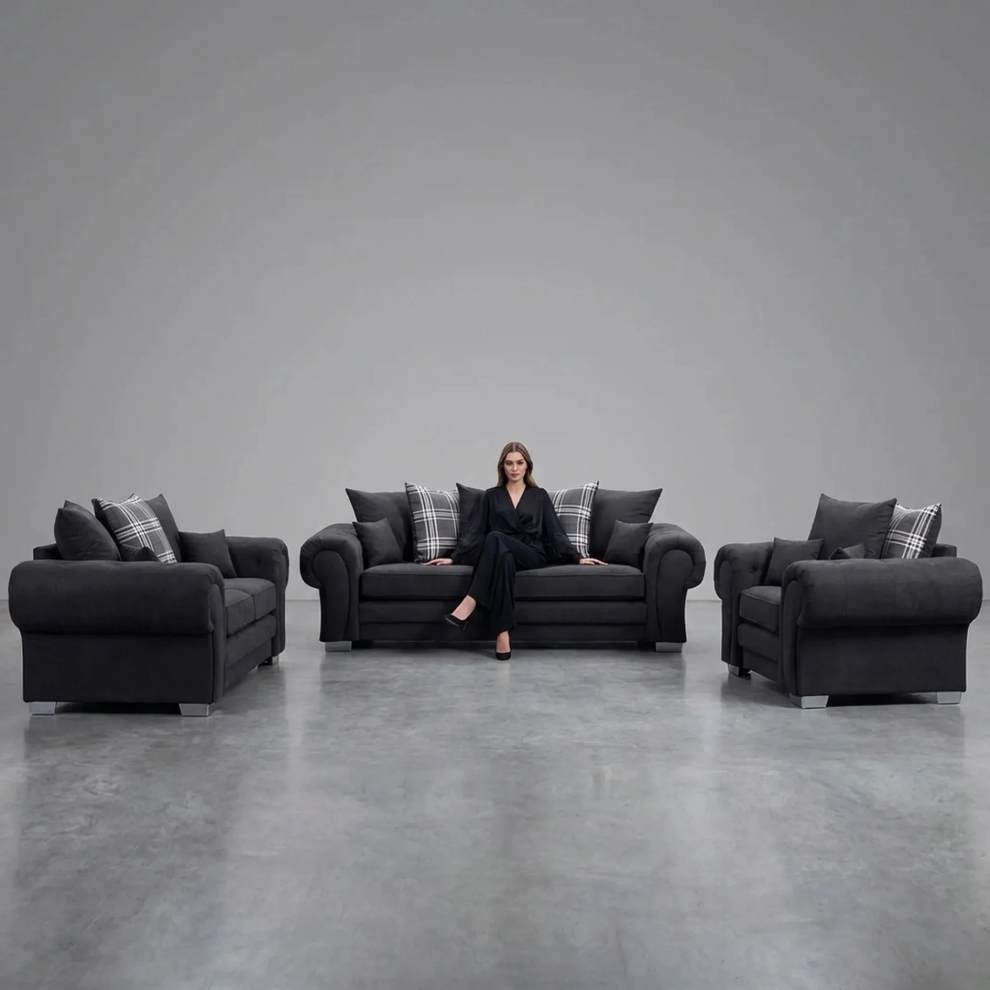 Verona Scatter Black Fabric 3+2+1 Seater Sofa Set - Furniture Instore