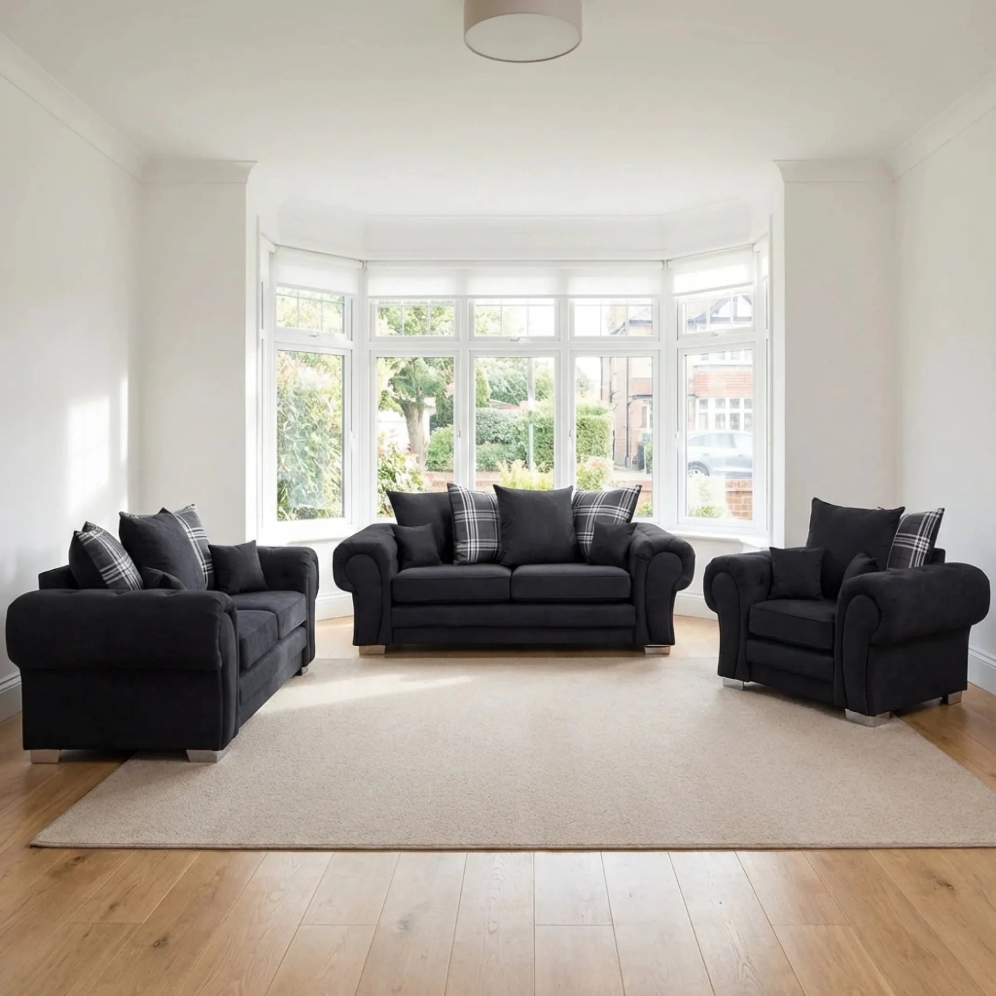 Verona Scatter Black Fabric 3+2+1 Seater Sofa Set - Furniture Instore