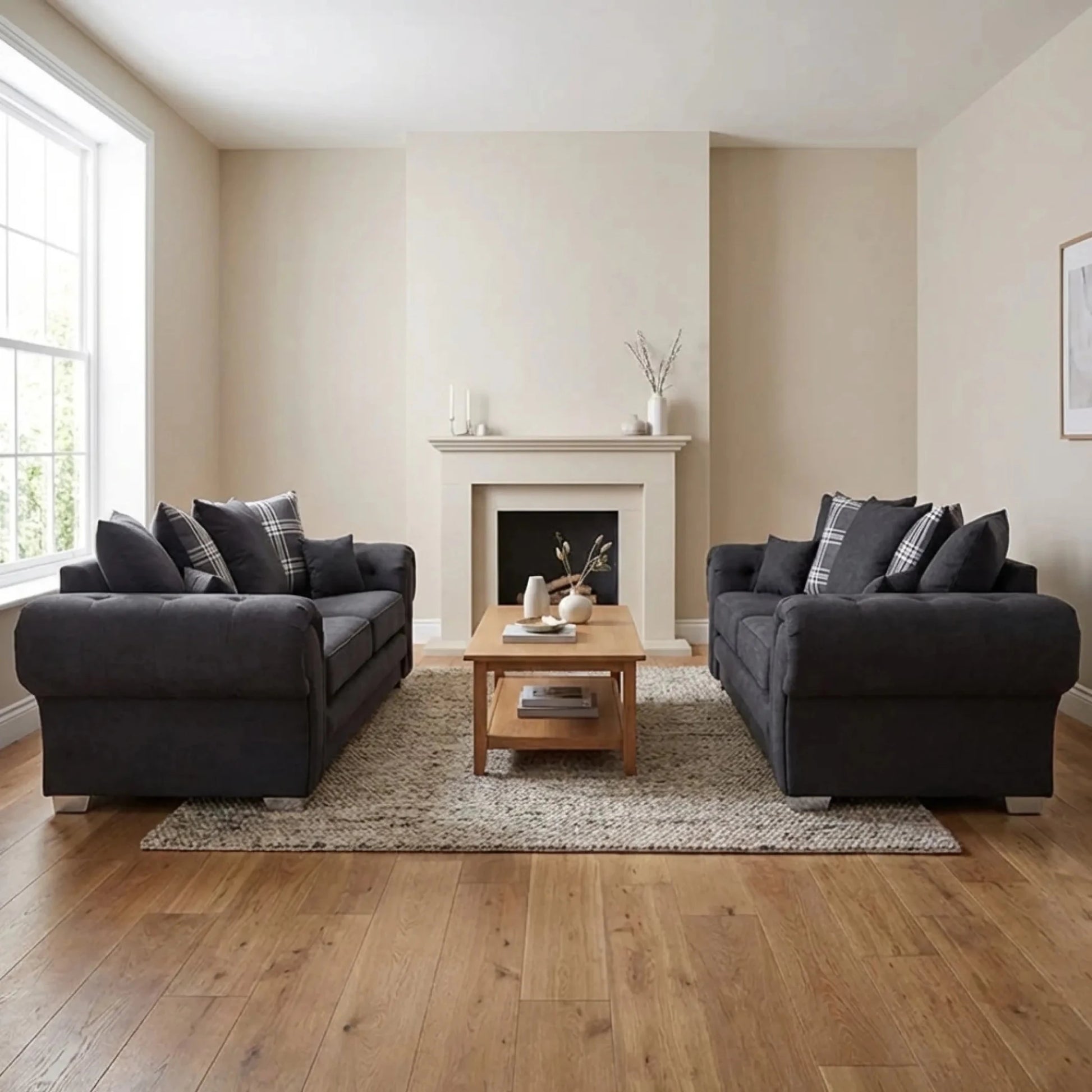 Verona Scatter Black Fabric 3+3 Seater Sofa Set - Furniture Instore