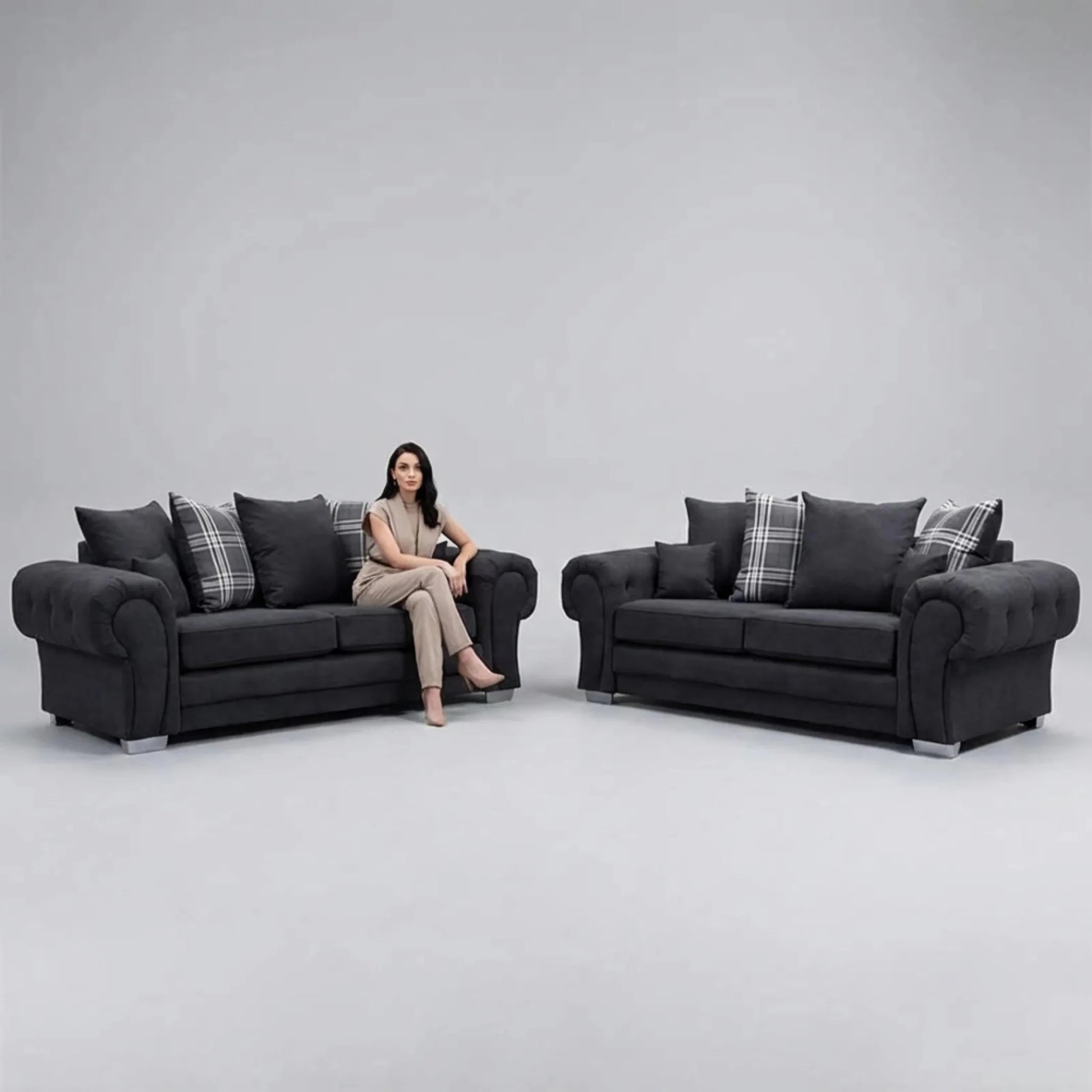 Verona Scatter Black Fabric 3+3 Seater Sofa Set - Furniture Instore