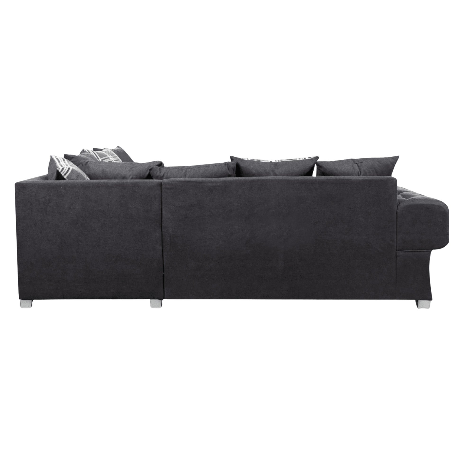 Verona scatter back black corner sofa displayed from the back view on a plain white background, showing full sofa profile.