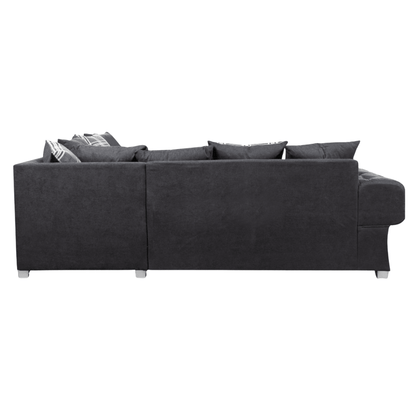 Verona scatter back black corner sofa displayed from the back view on a plain white background, showing full sofa profile.