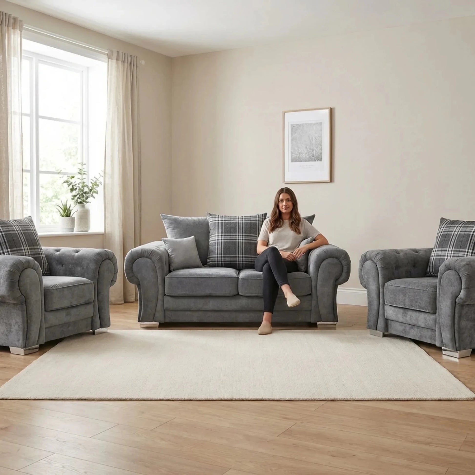 Verona Scatter Grey Fabric 2+1+1 Seater Sofa Set - Furniture Instore