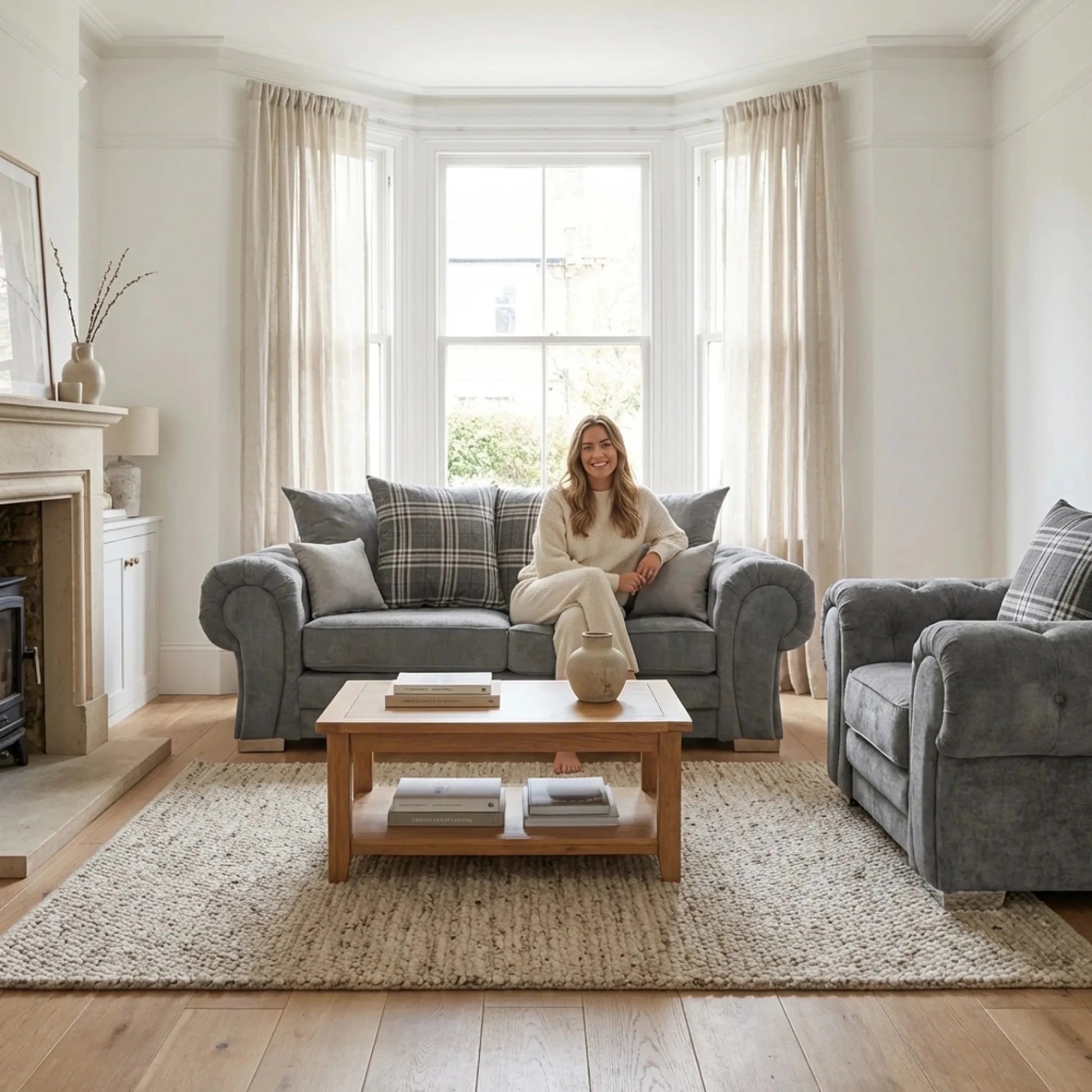 Verona Scatter Grey Fabric 3+1 Seater Sofa Set - Furniture Instore