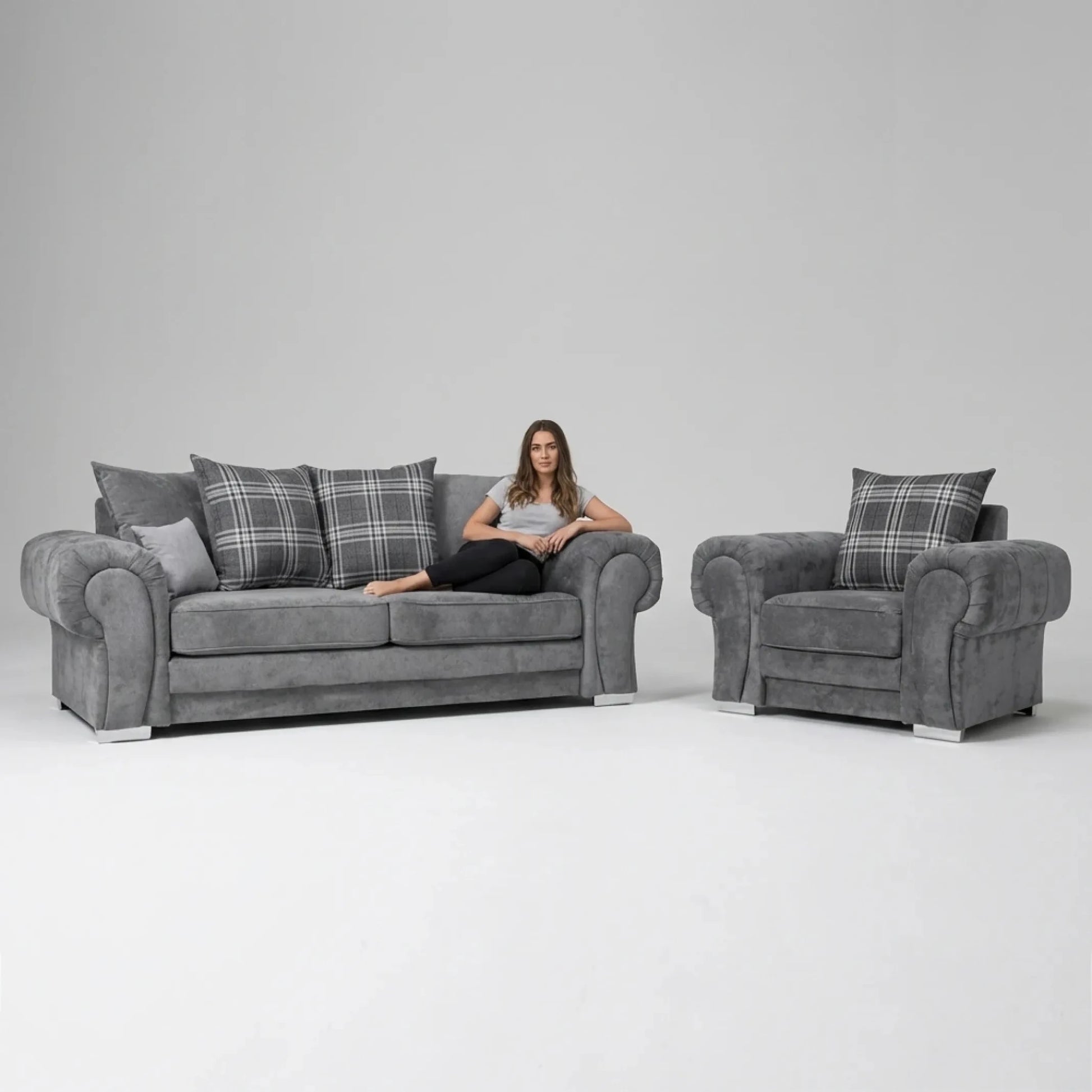 Verona Scatter Grey Fabric 3+1 Seater Sofa Set - Furniture Instore