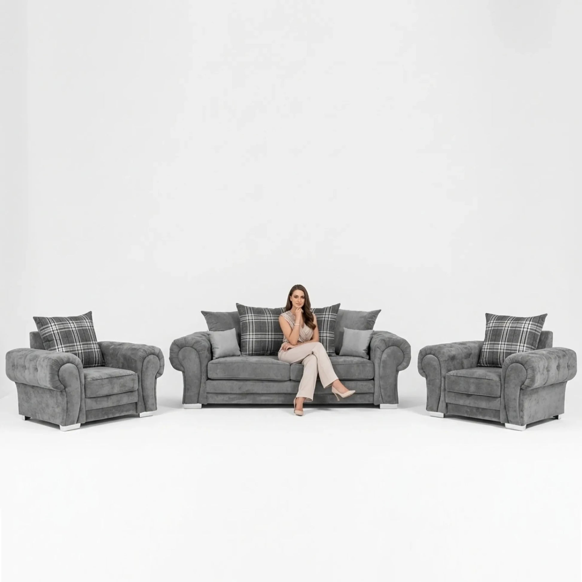 Verona Scatter Grey Fabric 3+1+1 Seater Sofa Set - Furniture Instore