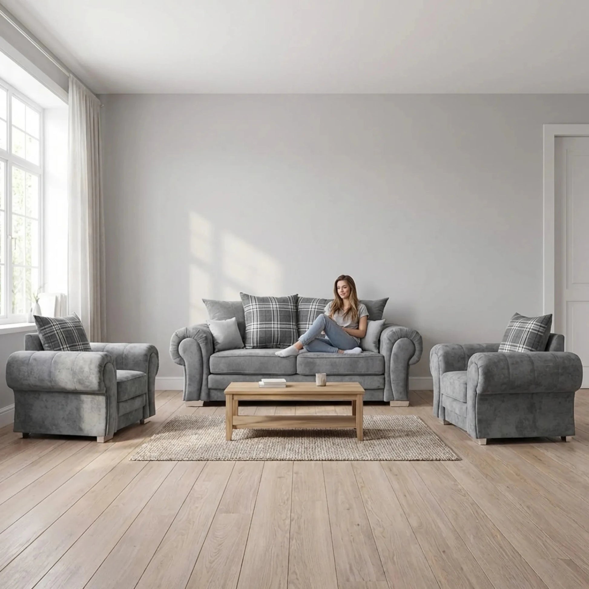 Verona Scatter Grey Fabric 3+1+1 Seater Sofa Set - Furniture Instore