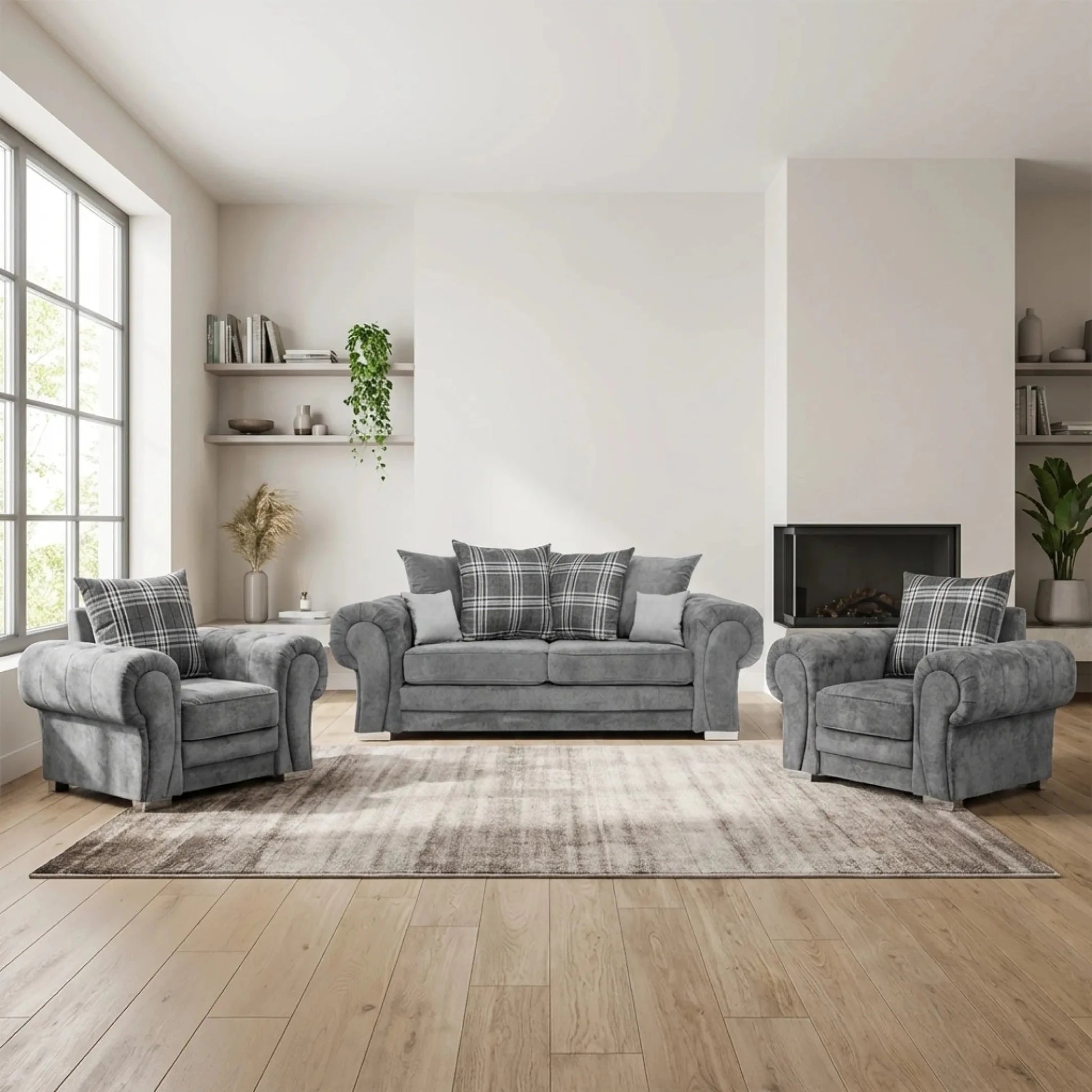 Verona Scatter Grey Fabric 3+1+1 Seater Sofa Set - Furniture Instore