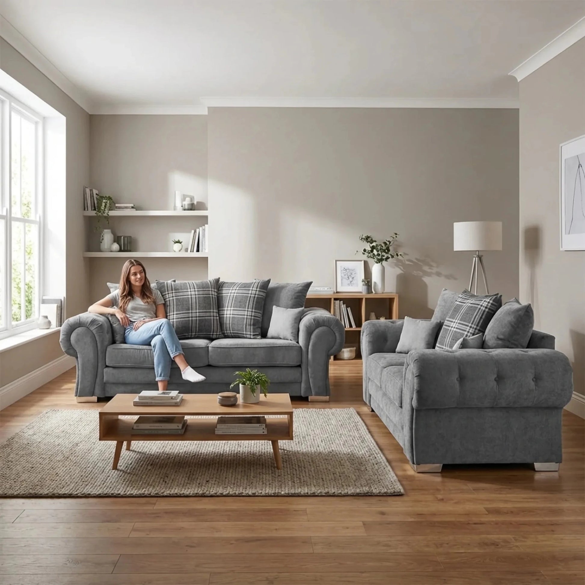 Verona Scatter Grey Fabric 3+2 Seater Sofa Set - Furniture Instore