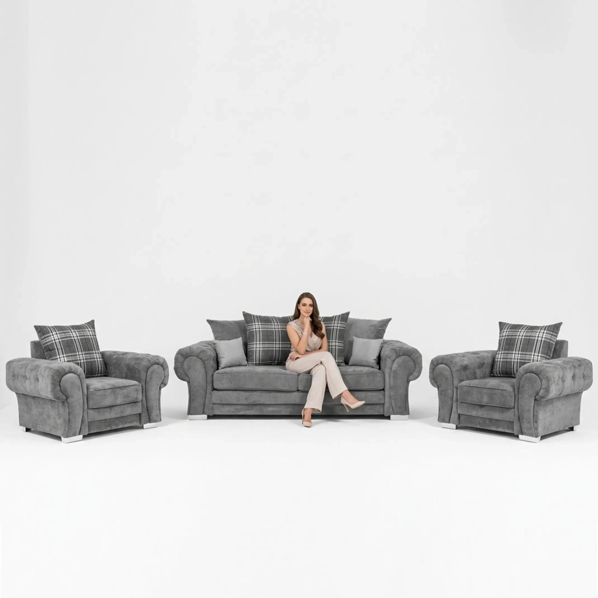 Verona Scatter Grey Fabric 3+2+1 Seater Sofa Set - Furniture Instore