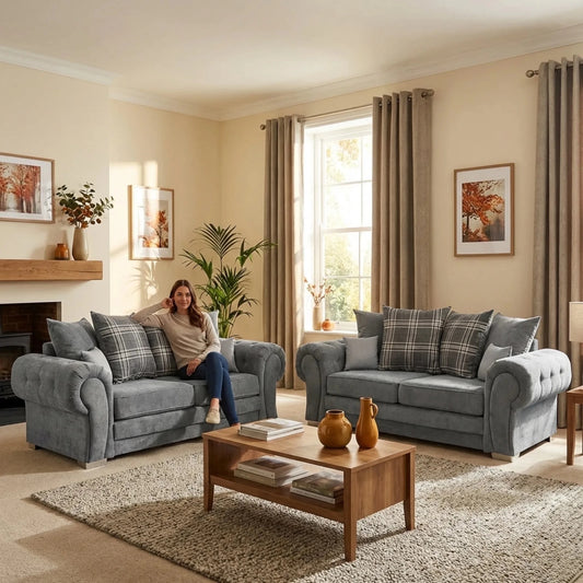 Verona Scatter Grey Fabric 3+3 Seater Sofa Set - Furniture Instore
