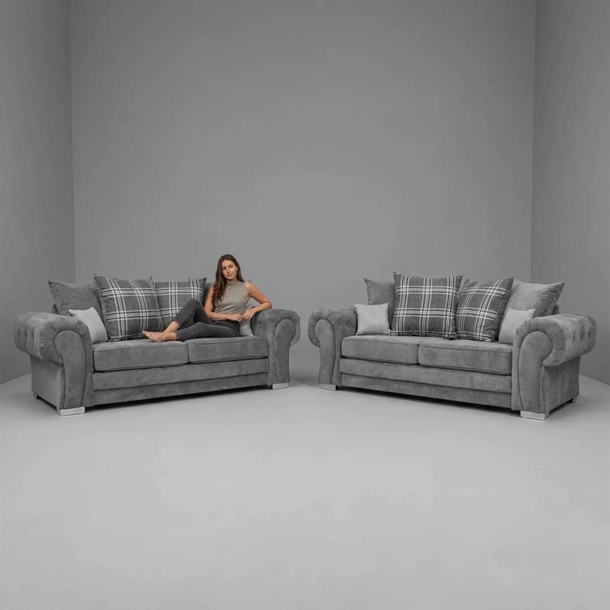 Verona Scatter Grey Fabric 3+3 Seater Sofa Set - Furniture Instore