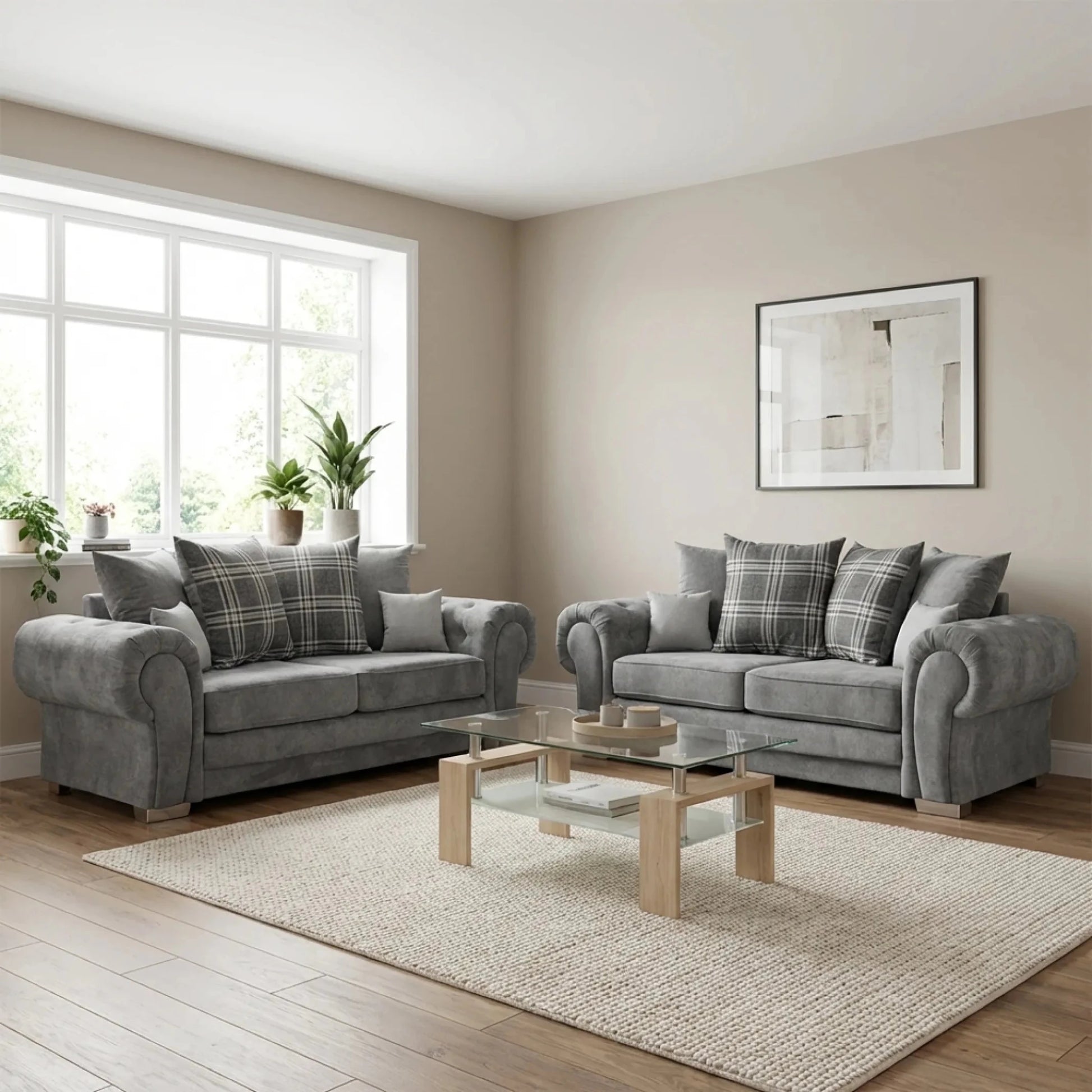 Verona Scatter Grey Fabric 3+3 Seater Sofa Set - Furniture Instore