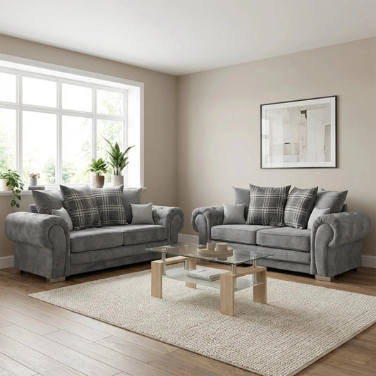 Verona Scatter Grey Fabric 3+3 Seater Sofa Set - Furniture Instore