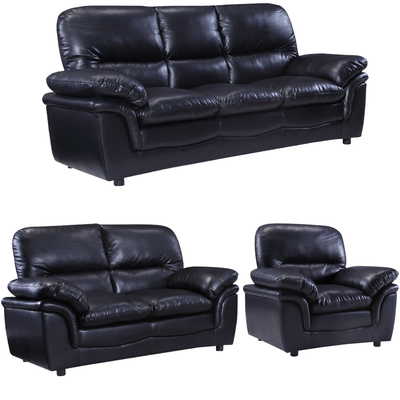 Verona Black Leather 3+2+1 Seater Sofa Set