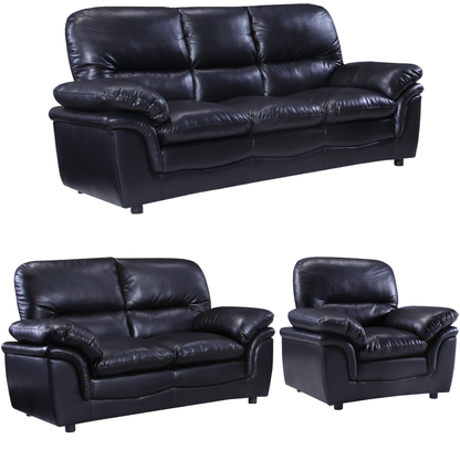 Verona Black Leather 3+2+1 Seater Sofa Set